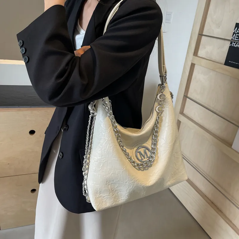Dusen Kangaroo PU Shoulder Bag, Crossbody Bag Unisex Ecru/Silver/Black/Brown-3