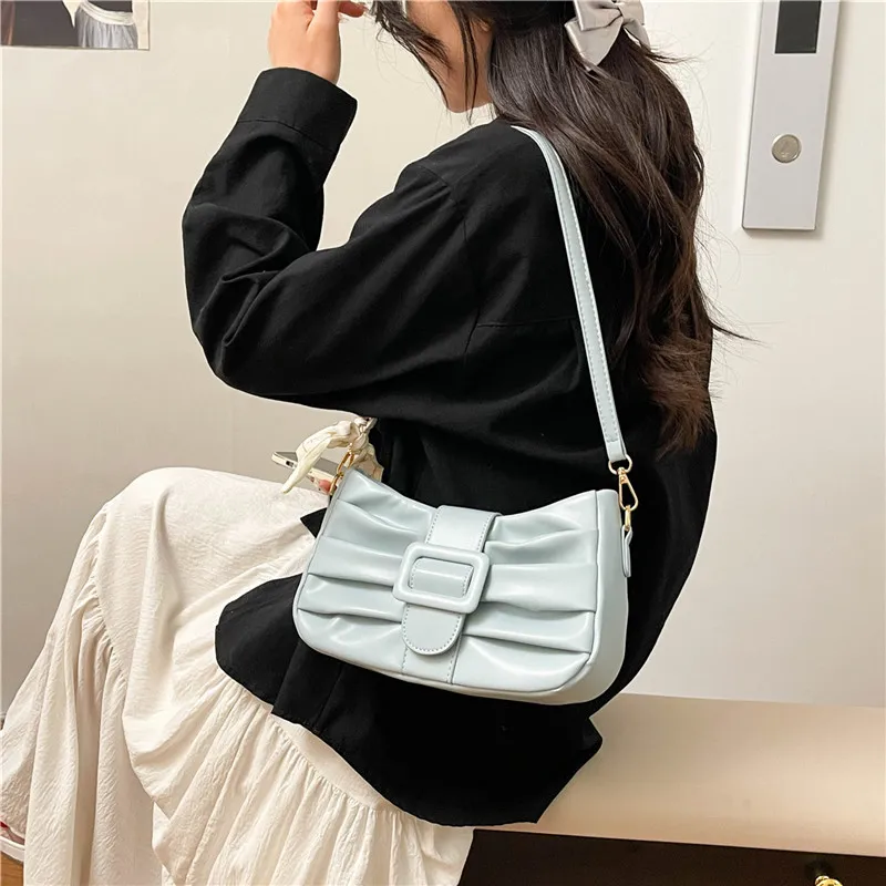 Dusen Kangaroo PU Shoulder Bag Women's White/Black/Ecru/Khaki/Blue/Pink-26