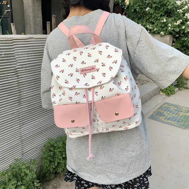 Dusen Kangaroo Nylon Backpack Regular Women's Pink-1