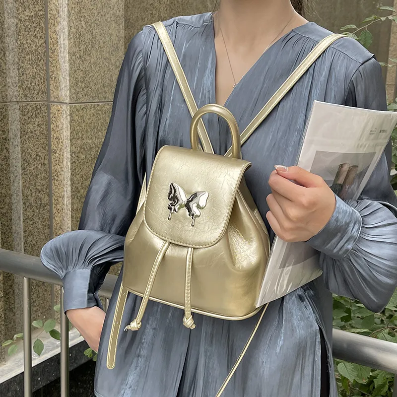 Dusen Kangaroo PU Backpack Women's Silver/Black/Gold/Ecru-11