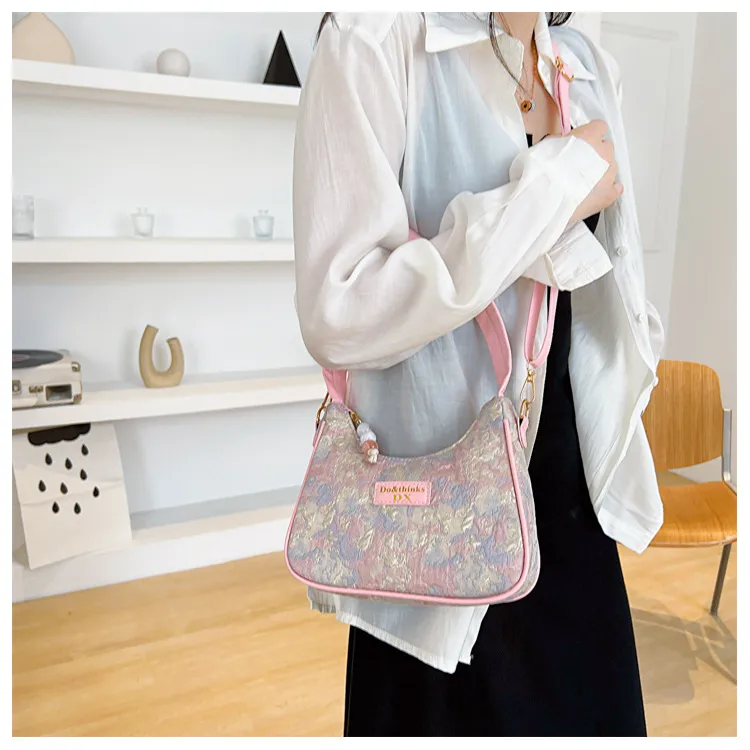 Dusen Kangaroo Canvas Crossbody Portable Dumpling Bag Shoulder Bag Trumpets Women's Blue/Purple/Pink-14