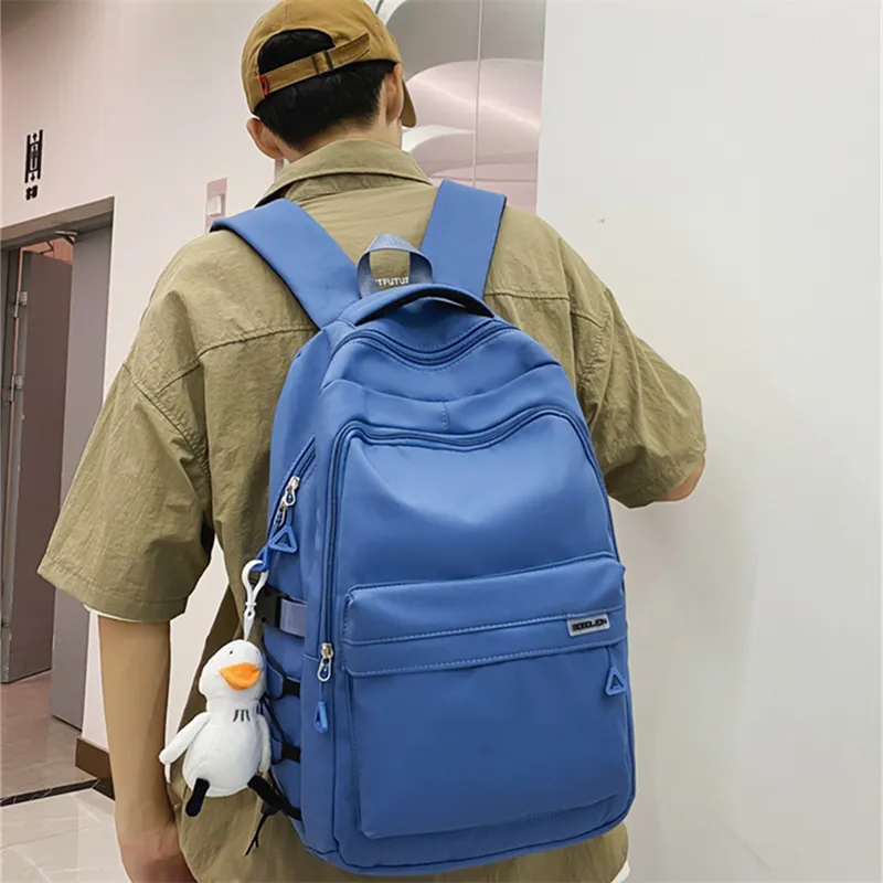 Dusen Kangaroo Nylon Fabric Backpack Large Size Unisex White/Black/Red/Blue-13