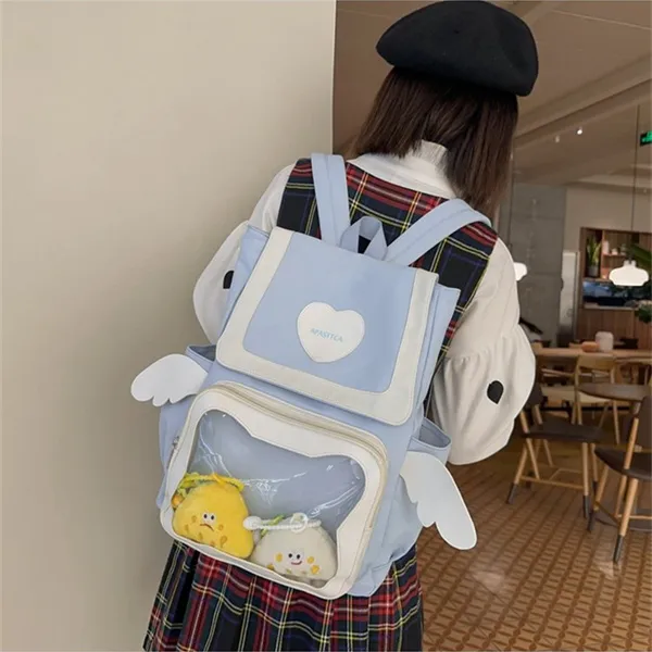 Dusen Kangaroo Nylon With PVC Backpack Regular Unisex Black/Pink/Light Blue/Yellow-12