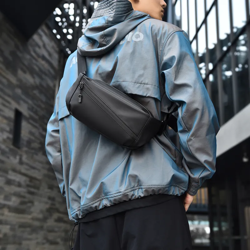Dusen Kangaroo Nylon Sling Bag, Shoulder Bag, Crossbody Bag Regular Unisex Black/Gray-2