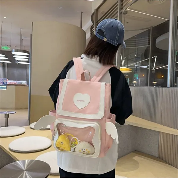 Dusen Kangaroo Nylon With PVC Backpack Regular Unisex Black/Pink/Light Blue/Yellow-6