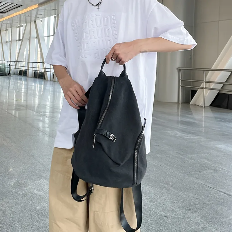 Dusen Kangaroo Canvas Backpack Regular Unisex Black/Beige/Khaki-1