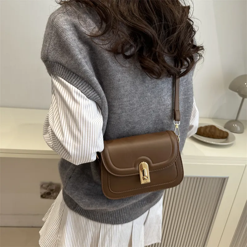 Dusen Kangaroo PU Small Square Bag, Crossbody Bag Regular Women's White/Black/Brown-25