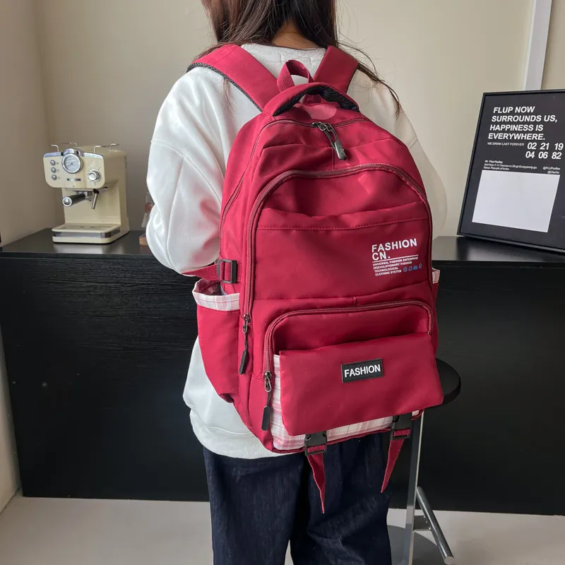 Dusen Kangaroo Nylon Backpack Unisex Black/Pink/Red/Green/Blue-13
