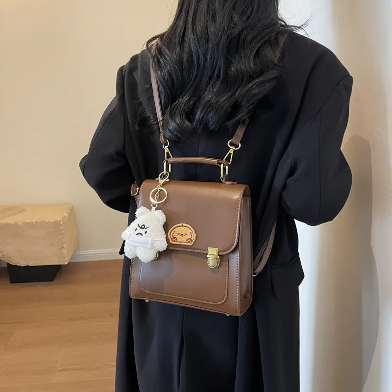 Dusen Kangaroo PU Backpack Regular Women's Coffee/Brown/Black-9