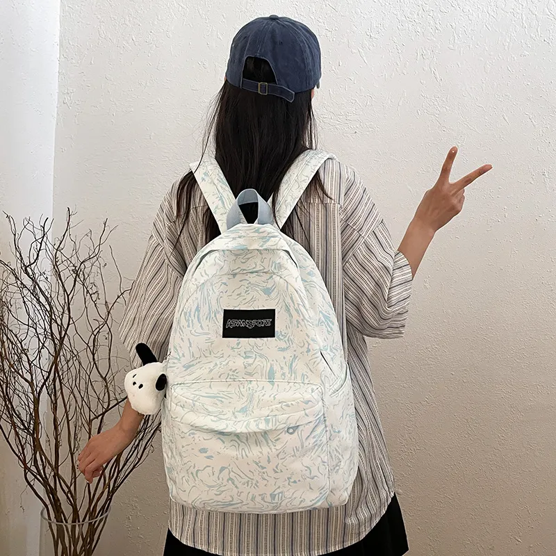 Dusen Kangaroo Nylon Backpack Regular Unisex White/Black/Red/Light Blue-12