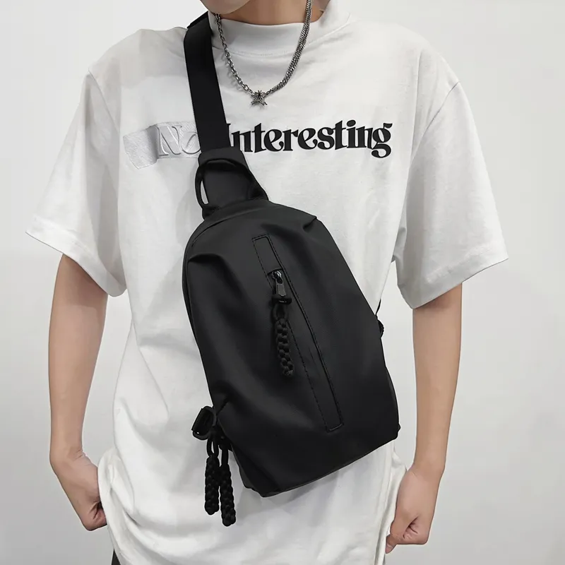 Dusen Kangaroo Nylon Sling Bag Regular Unisex White/Black-3