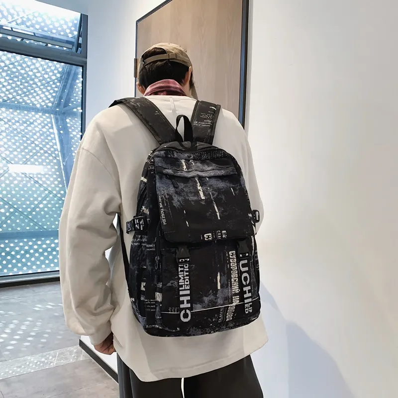 Dusen Kangaroo Nylon Backpack Unisex Gray/Black/White/Blue-15