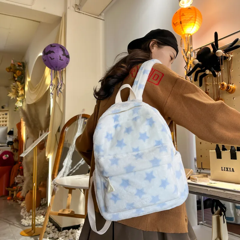 Dusen Kangaroo Velour Backpack Women's Gray/Blue/Coffee-9