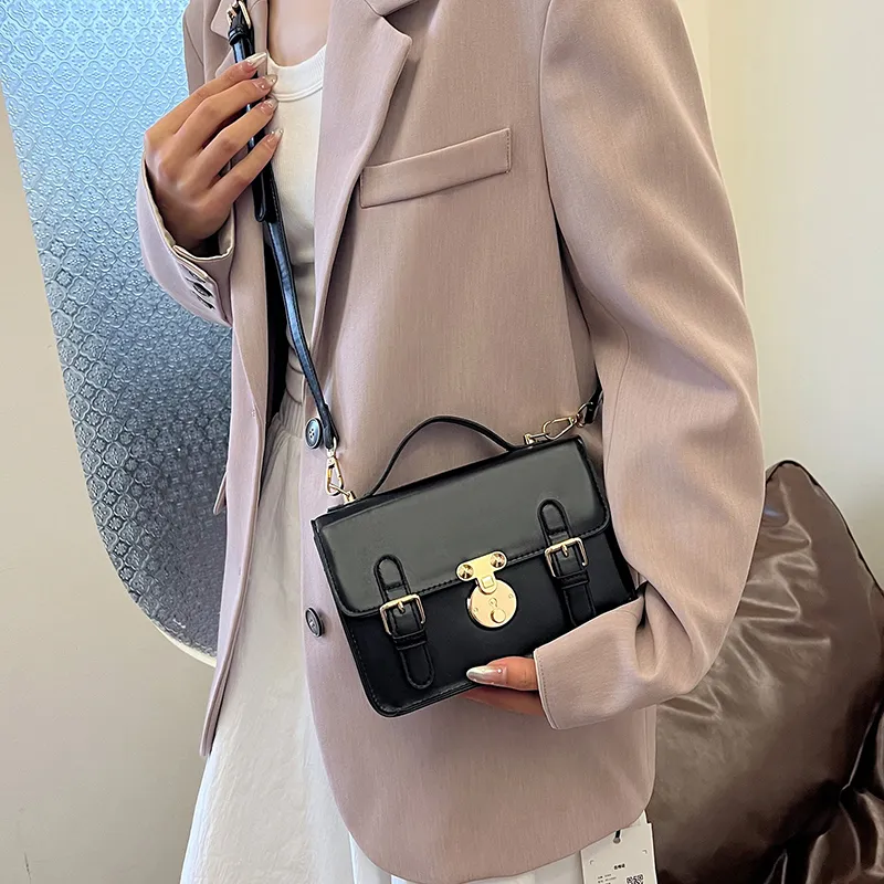 Dusen Kangaroo PU Crossbody Handbag Women's White/Black/Brown-8