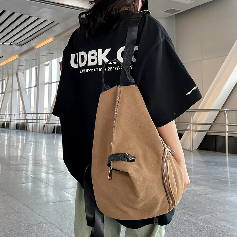 Dusen Kangaroo Canvas Backpack Regular Unisex Black/Beige/Khaki-11