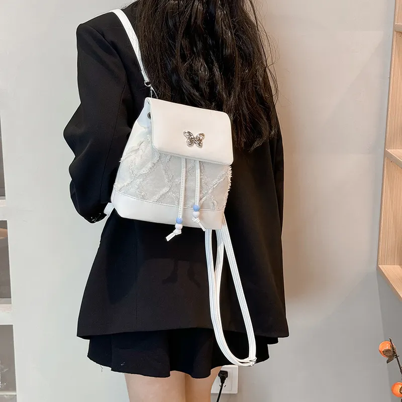 Dusen Kangaroo PU Small Backpack Regular Women's White Black Blue Pink-5