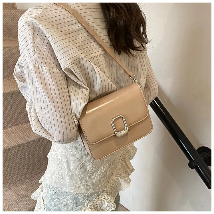 Dusen Kangaroo PU One Shoulder Crossbody Small Bag Women's Ecru/Khaki/Black/Coffee-4