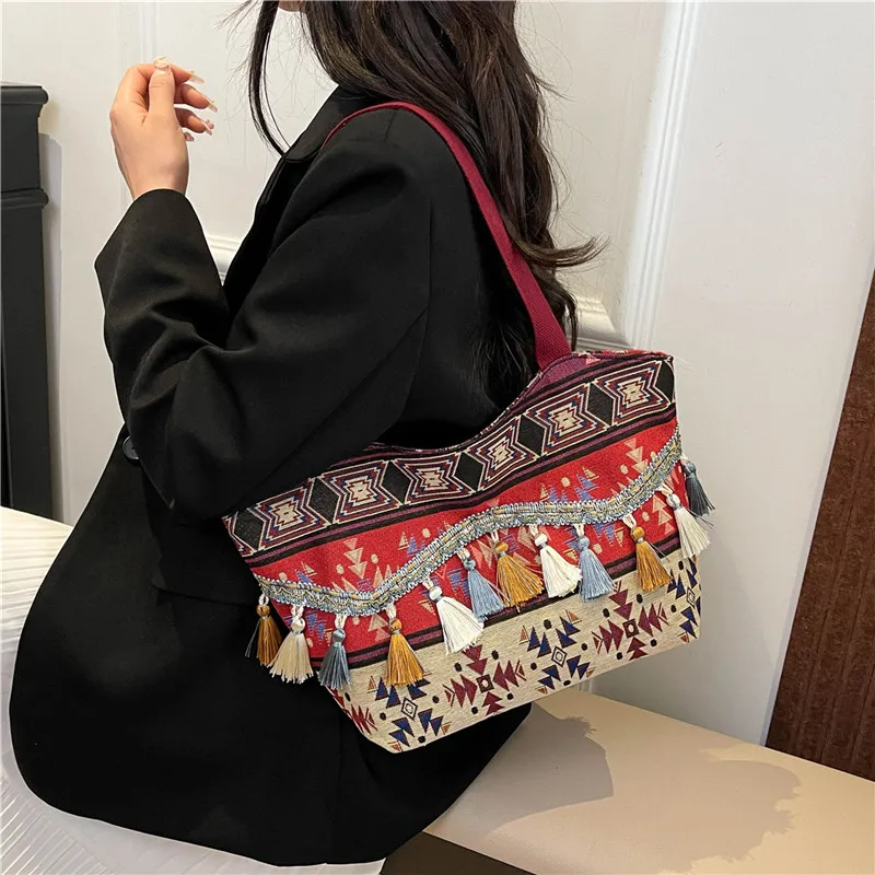 Dusen Kangaroo Canvas Bag, Shoulder Bag Women's Red/Brown/Blue-4