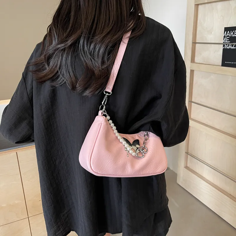 Dusen Kangaroo PU Shoulder Bag, Crossbody Bag Regular Women's Silver/Black/Pink/Ecru-25