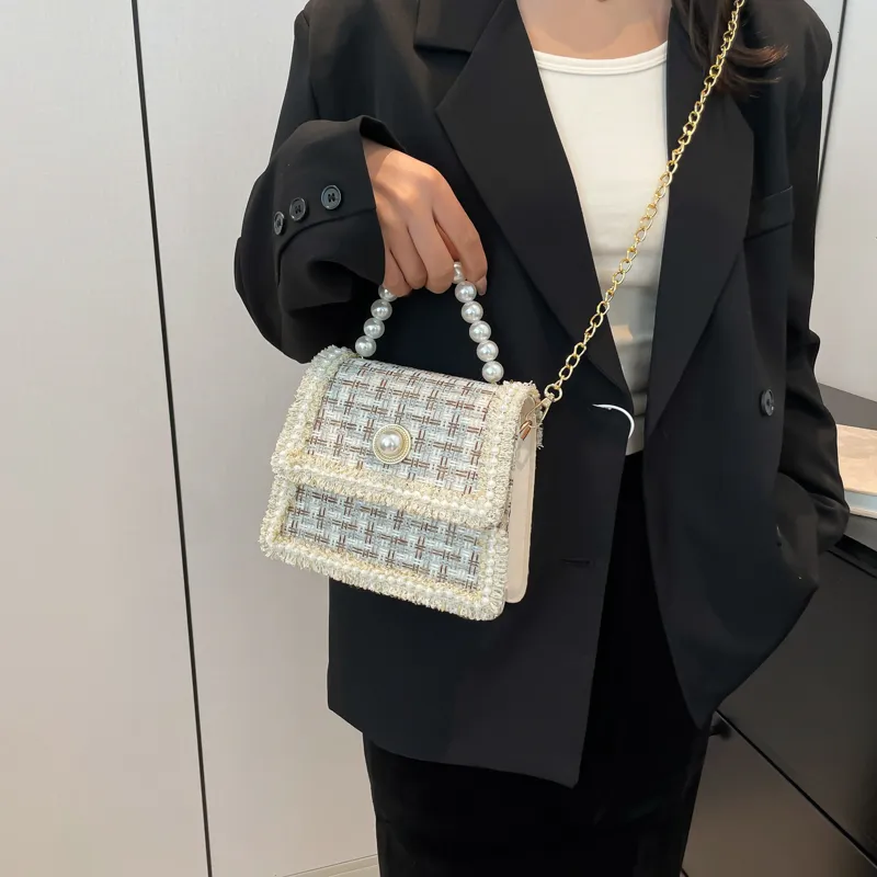 Dusen Kangaroo PU Handbag Small Size Women's White/Khaki-8