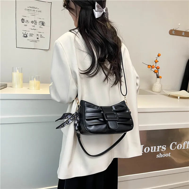 Dusen Kangaroo PU Shoulder Bag Women's White/Black/Ecru/Khaki/Blue/Pink-13