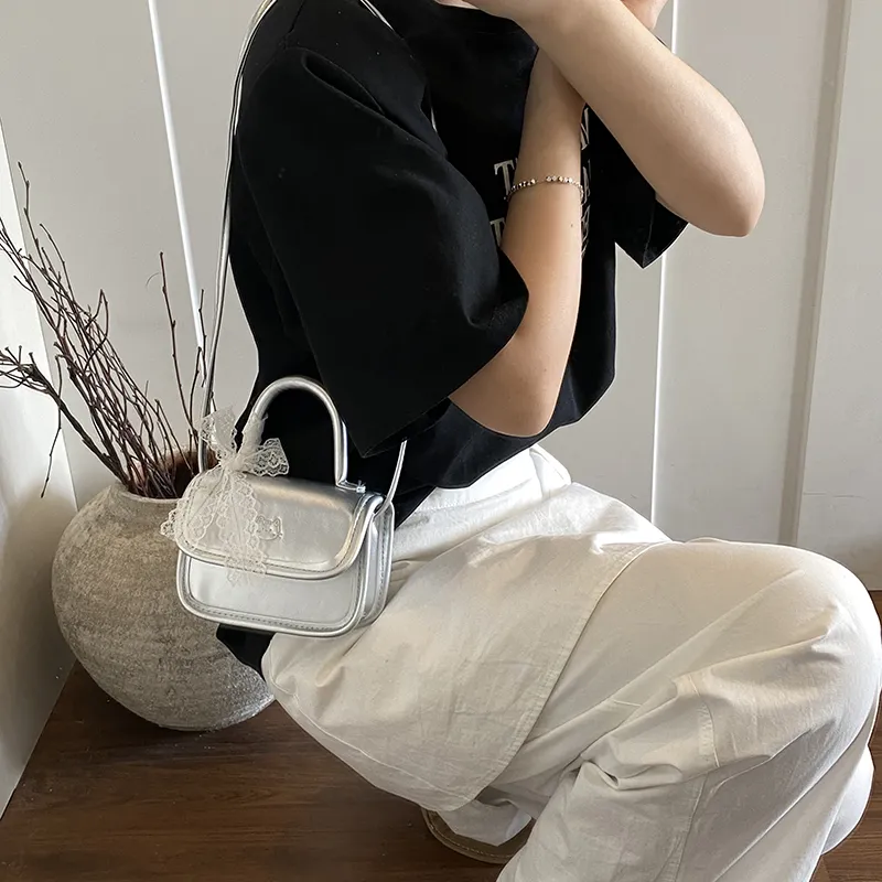 Dusen Kangaroo PU Crossbody Bag Regular Women's White/Silver/Black/Blue/Pink-12