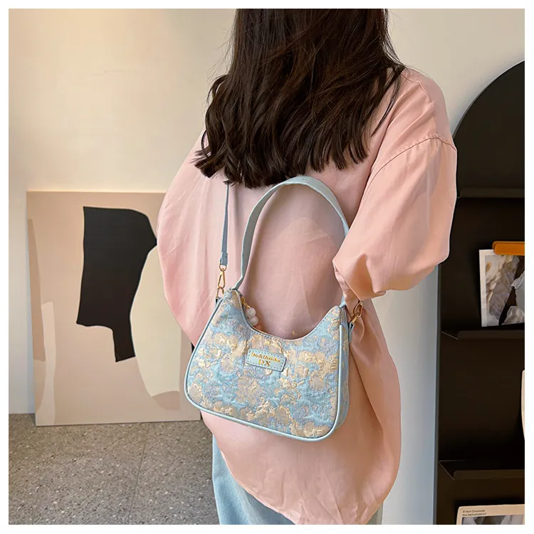 Dusen Kangaroo Canvas Crossbody Portable Dumpling Bag Shoulder Bag Trumpets Women's Blue/Purple/Pink-4