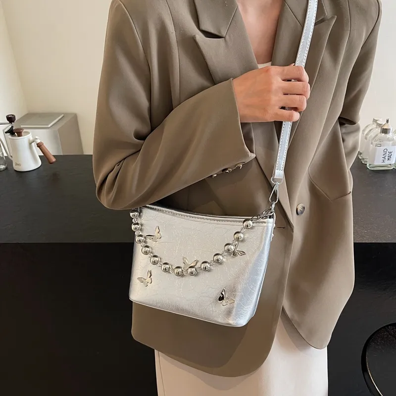 Dusen Kangaroo PU Shoulder Bag, Crossbody Bag, Handbag Unisex Ecru/Silver/Black/Burgundy-9