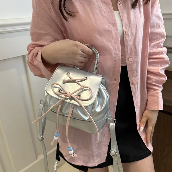 Dusen Kangaroo PU Backpack Regular Pink/Silver/Black/White-2