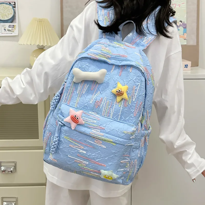 Dusen Kangaroo Nylon Backpack Women's White/Black/Pink/Sky Blue/Yellow-16