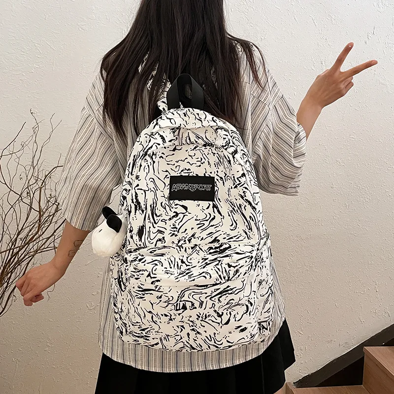 Dusen Kangaroo Nylon Backpack Regular Unisex White/Black/Red/Light Blue-1