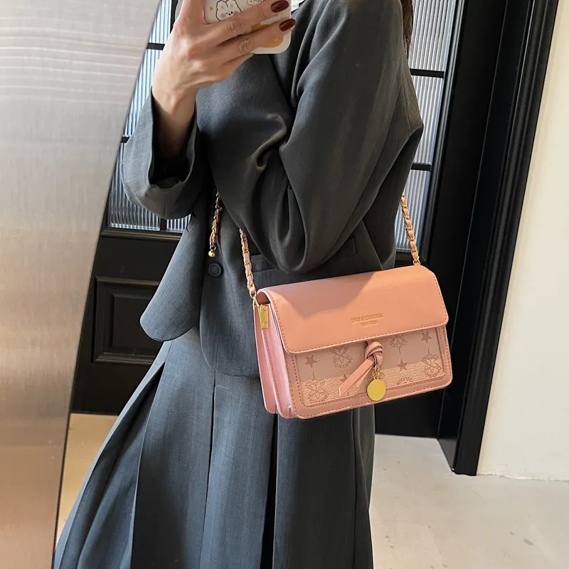 Dusen Kangaroo PU Crossbody Bag Women's Black/Ecru/Pink-17