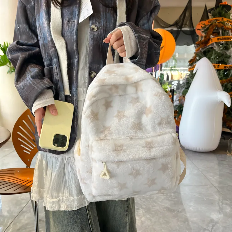Dusen Kangaroo Velour Backpack Women's Gray/Blue/Coffee-14