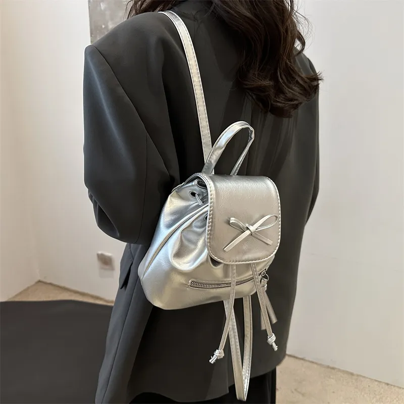 Dusen Kangaroo PU Backpack On The Shoulder Regular Women's Silver/White/Black/Red-5