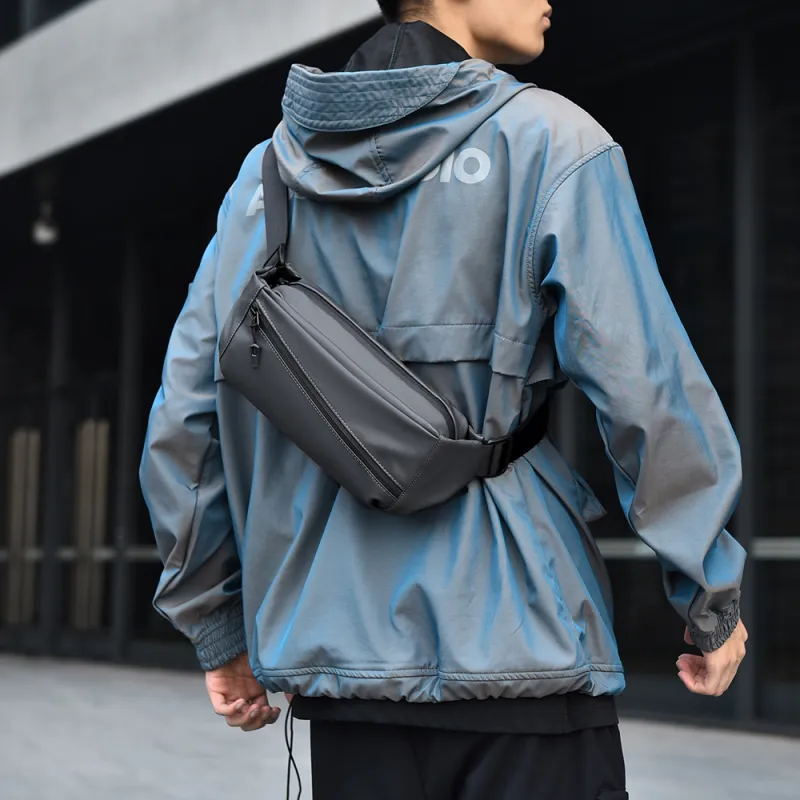 Dusen Kangaroo Nylon Sling Bag, Shoulder Bag, Crossbody Bag Regular Unisex Black/Gray-7