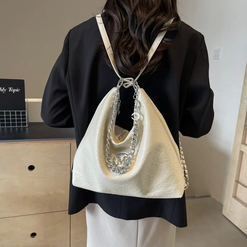 Dusen Kangaroo PU Shoulder Bag, Crossbody Bag Unisex Ecru/Silver/Black/Brown-4