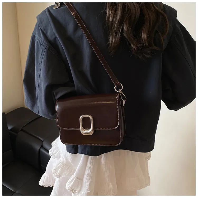 Dusen Kangaroo PU One Shoulder Crossbody Small Bag Women's Ecru/Khaki/Black/Coffee-9