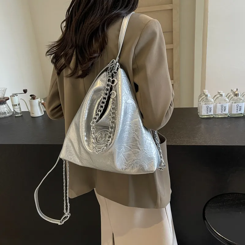 Dusen Kangaroo PU Shoulder Bag, Crossbody Bag Unisex Ecru/Silver/Black/Brown-14