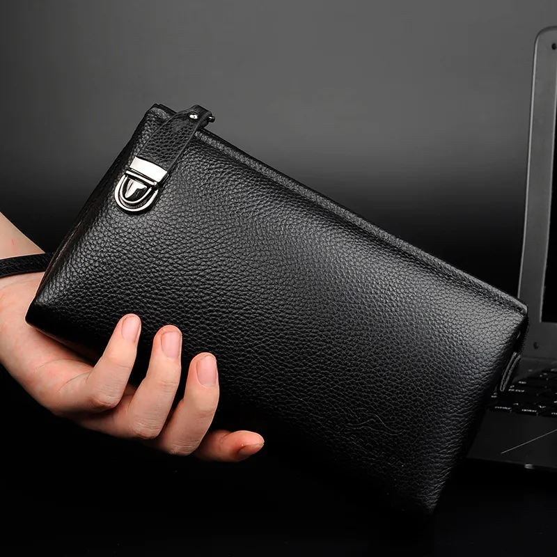 Dusen Kangaroo Cow Leather Clutch Regular Men's Black/Brown-1
