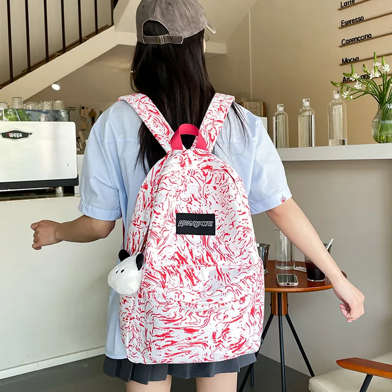 Dusen Kangaroo Nylon Backpack Regular Unisex White/Black/Red/Light Blue-7