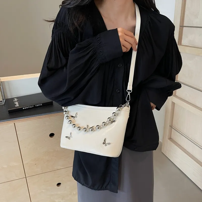 Dusen Kangaroo PU Shoulder Bag, Crossbody Bag, Handbag Unisex Ecru/Silver/Black/Burgundy-4