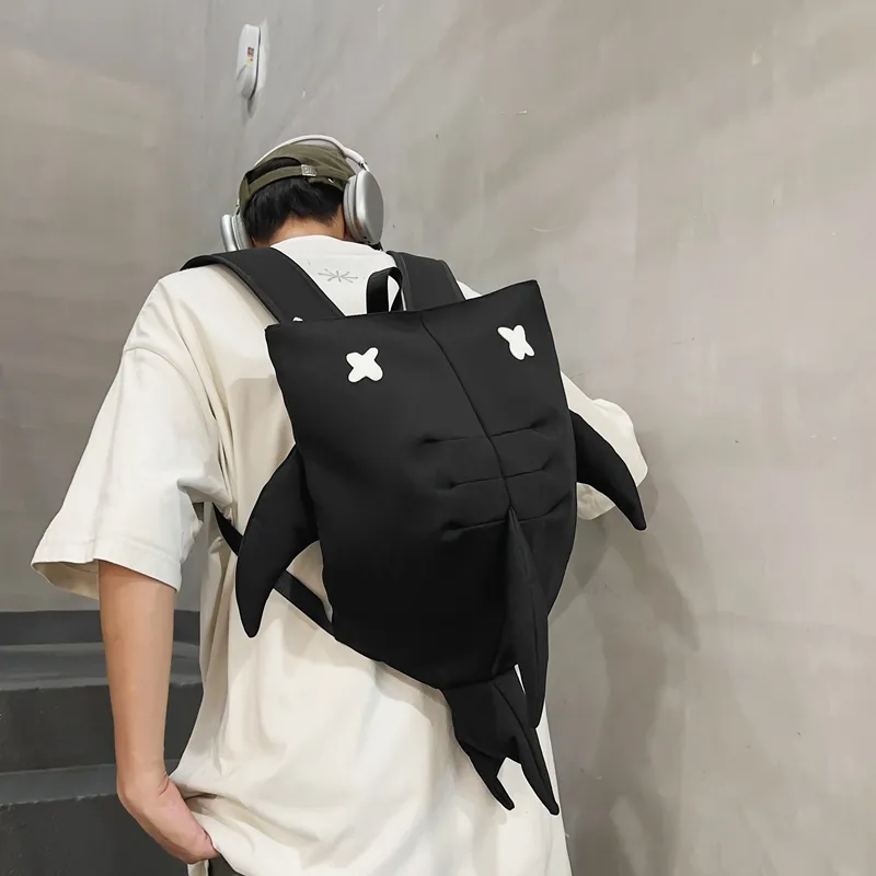 Dusen Kangaroo Nylon Backpack Regular Unisex Black/White-7