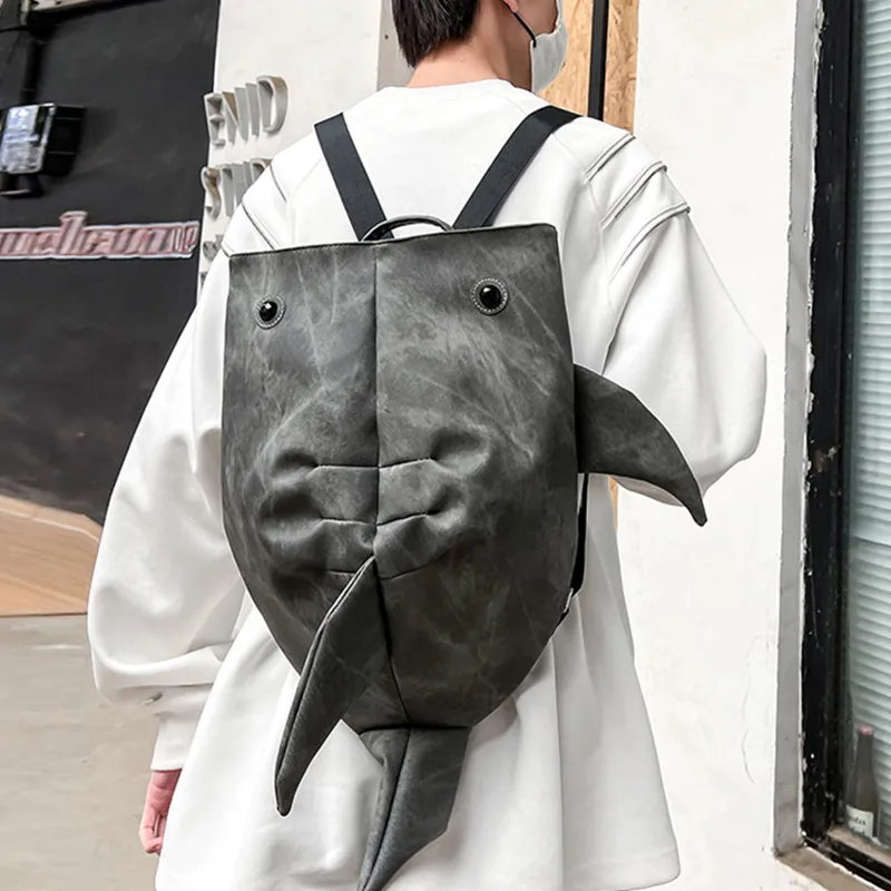 Dusen Kangaroo Denim Backpack Unisex Light Gray/Dark Gray/Blue/Coffee-4