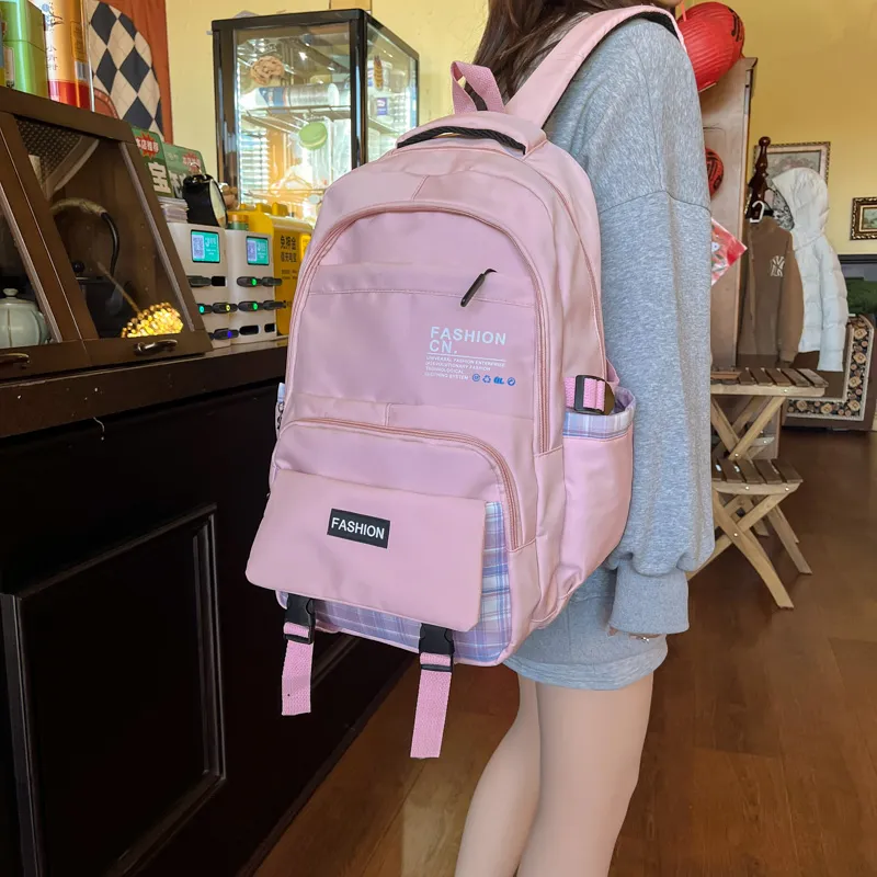 Dusen Kangaroo Nylon Backpack Unisex Black/Pink/Red/Green/Blue-8