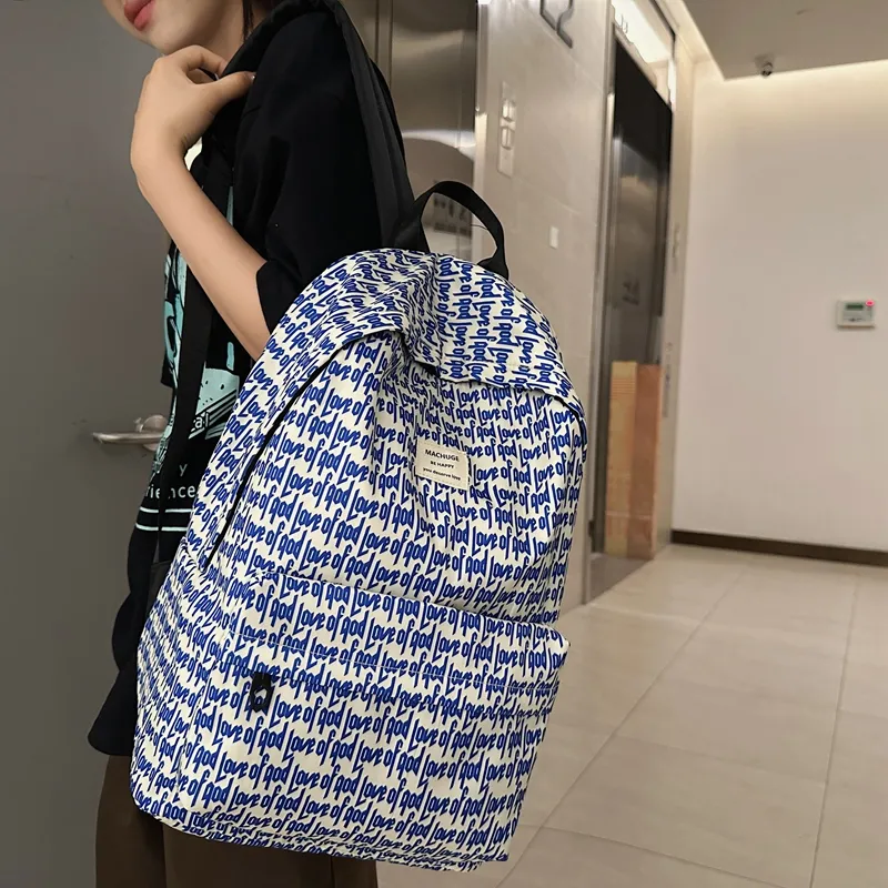 Dusen Kangaroo Nylon Backpack Regular Unisex White & Black/Blue/Black/Dark Gray-3