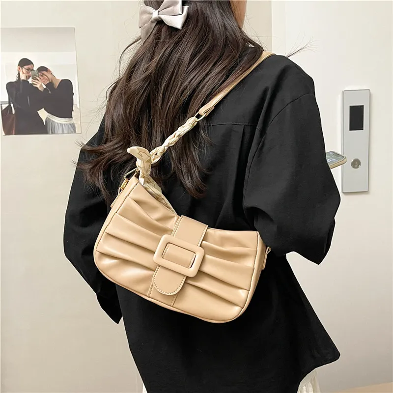 Dusen Kangaroo PU Shoulder Bag Women's White/Black/Ecru/Khaki/Blue/Pink-21