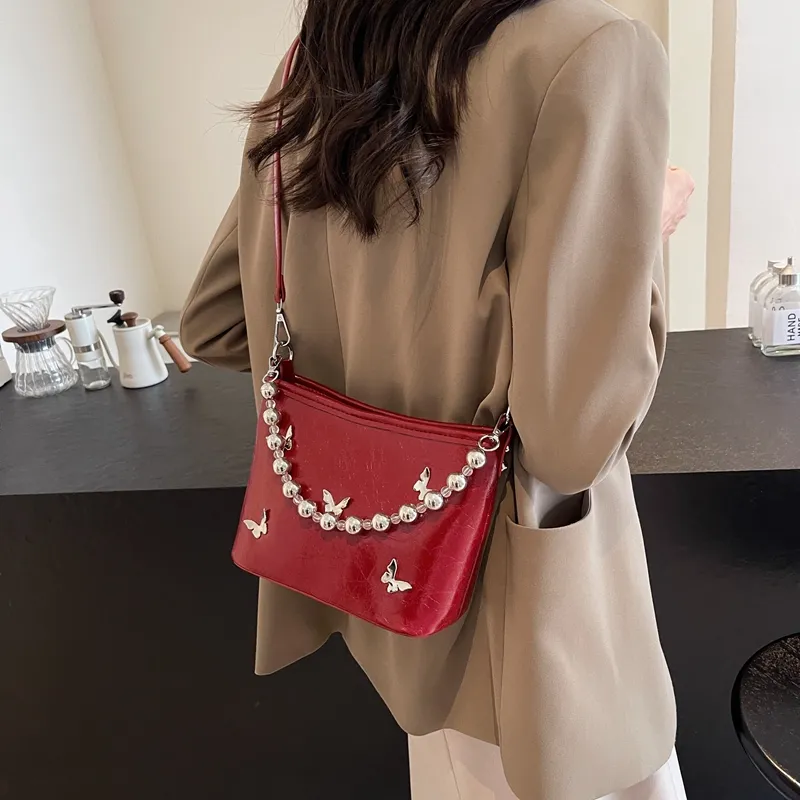 Dusen Kangaroo PU Shoulder Bag, Crossbody Bag, Handbag Unisex Ecru/Silver/Black/Burgundy-19