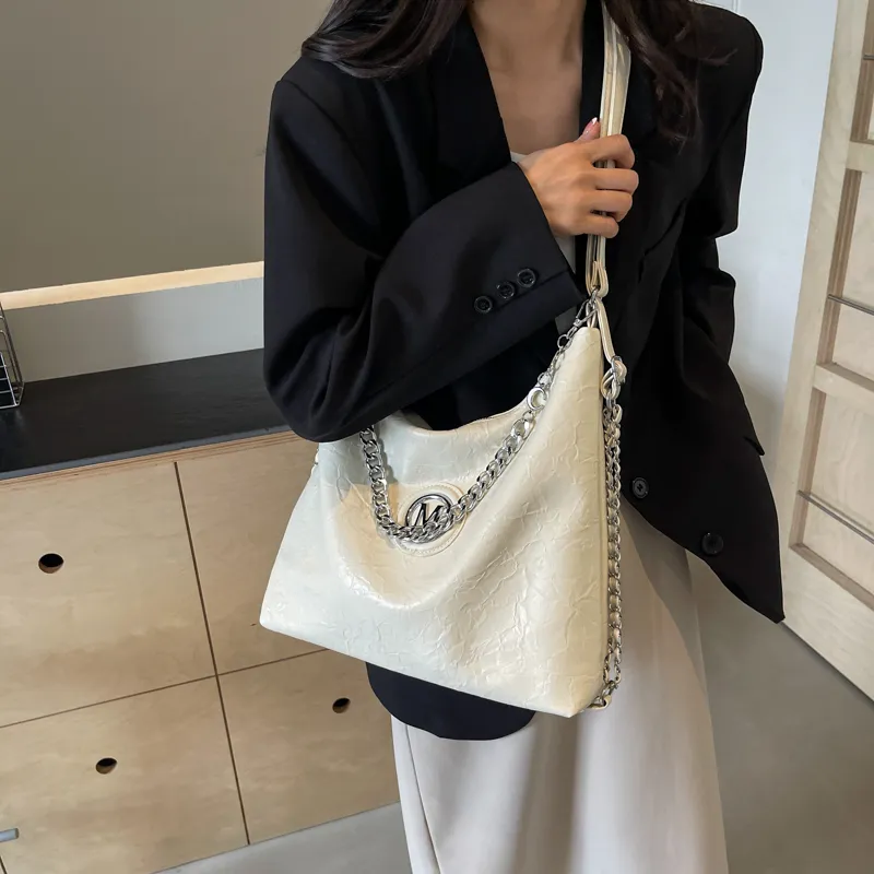 Dusen Kangaroo PU Shoulder Bag, Crossbody Bag Unisex Ecru/Silver/Black/Brown-2