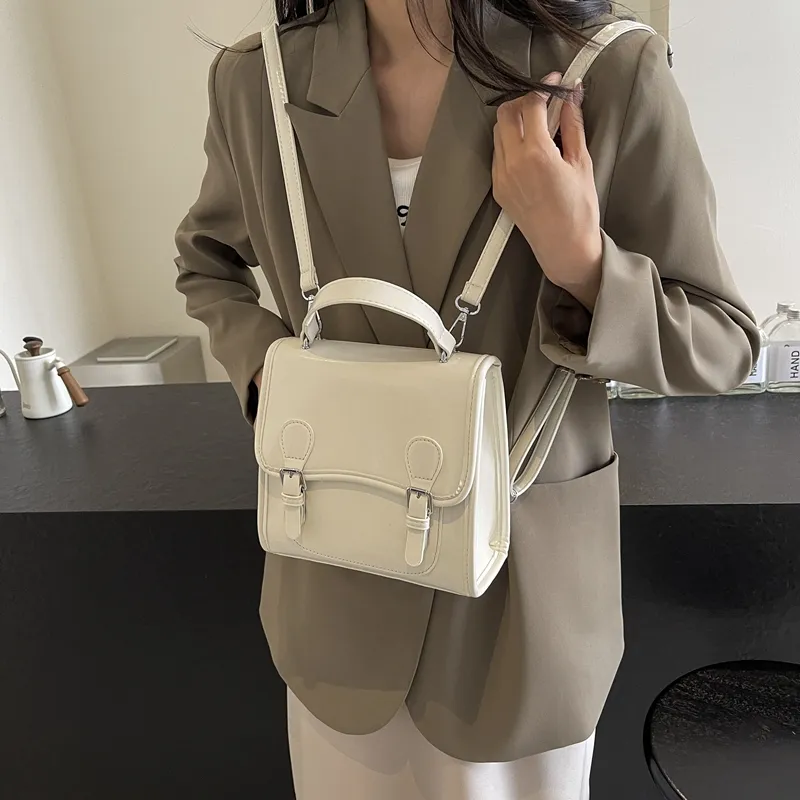 Dusen Kangaroo PU One Shoulder Portable Backpack Women's White/Silver/Burgundy/Black-1