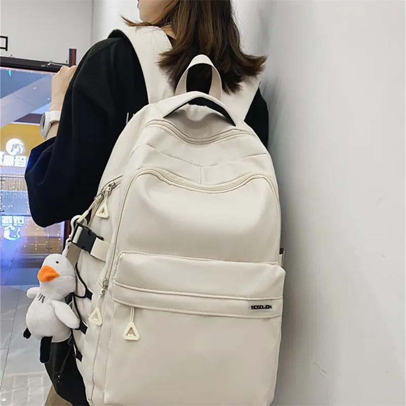 Dusen Kangaroo Nylon Fabric Backpack Large Size Unisex White/Black/Red/Blue-2
